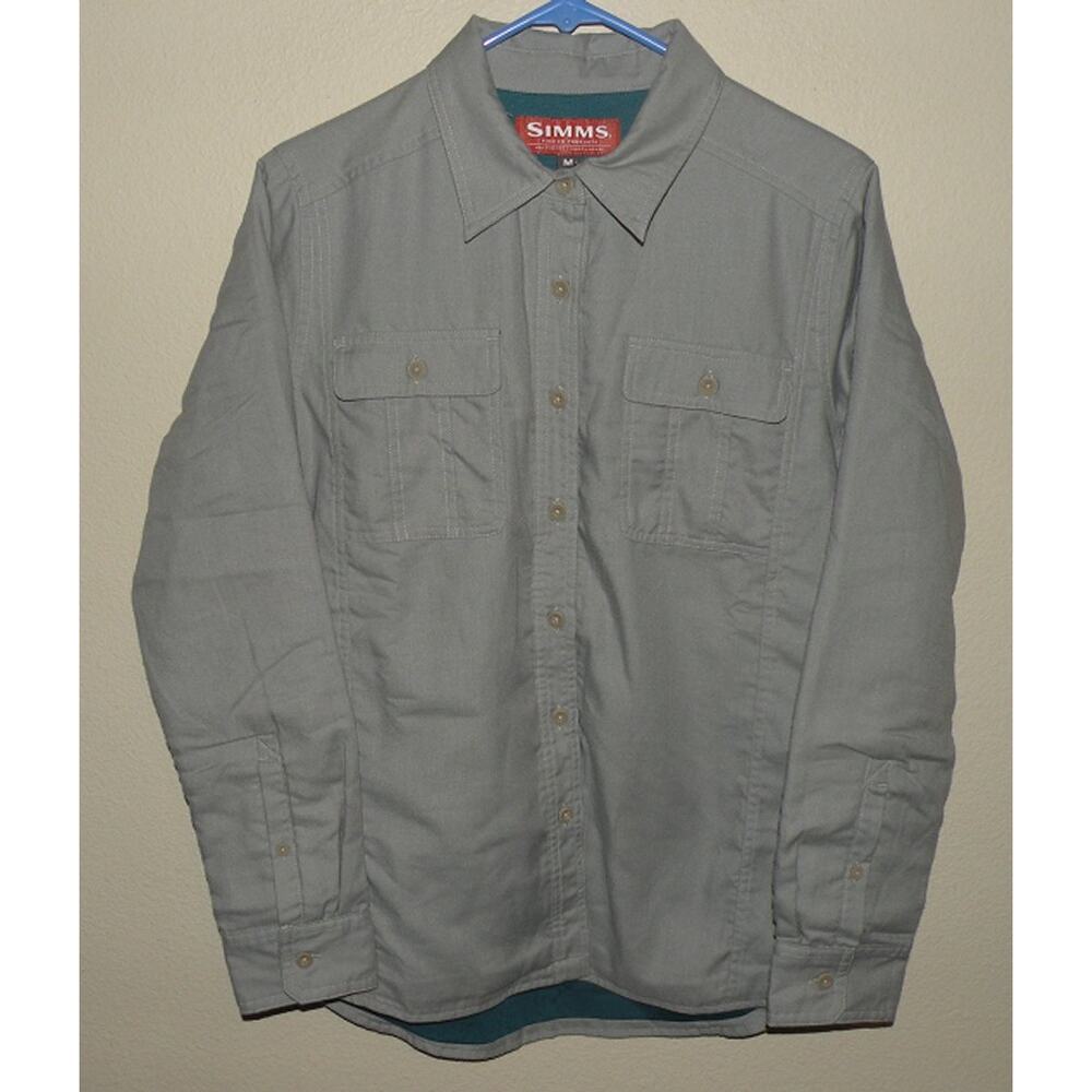 Simms Women’s Medium LS Button Flannel Lined Button Shirt Gray Fishing